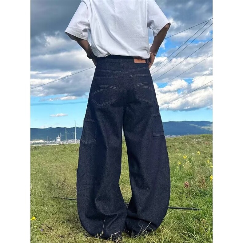 美式复古水洗做旧牛仔裤男女直筒宽松潮牌痞帅阔腿拖地弯刀裤子,男装牛仔裤,星座506A