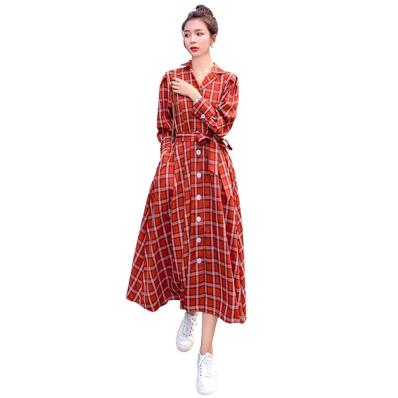 新品2021春秋装格子连衣裙255-2077,女装连衣裙,浙宝288（原255）