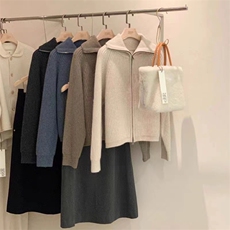 秋季新款舒适显瘦时尚百搭插肩拉链针织开衫，女装羊毛衫，恒恩羊绒