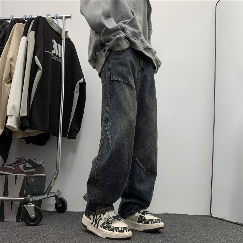复古牛仔裤男潮牌阔腿裤宽松直筒裤美式高街百搭休闲长裤裤子,男装牛仔裤,星座716-2