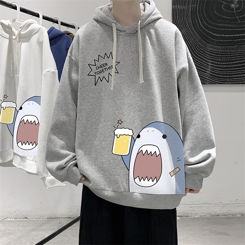 WY2137-P35 加绒款-P40 纯棉连帽卫衣男大码运动帽衫宽松薄外套男图片