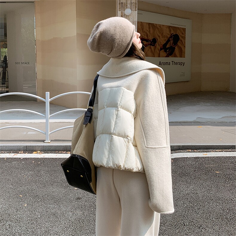 2025主推70毛双面呢拼90白鸭绒羽绒服2B081-6398-P295-K428,女装羽绒服,2B081