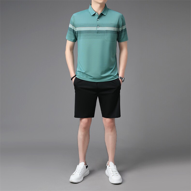 夏季中老年休闲运动套装冰丝短袖短裤爸爸装两件套爷爷衣服,男装休闲套装,钱塘6003（原4033）