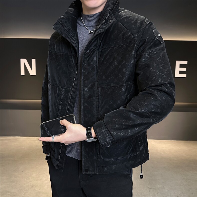 贴标花纹立领皮羽绒服男休闲保暖上衣外套A329-YR9962-P225,男装羽绒服,电商A329