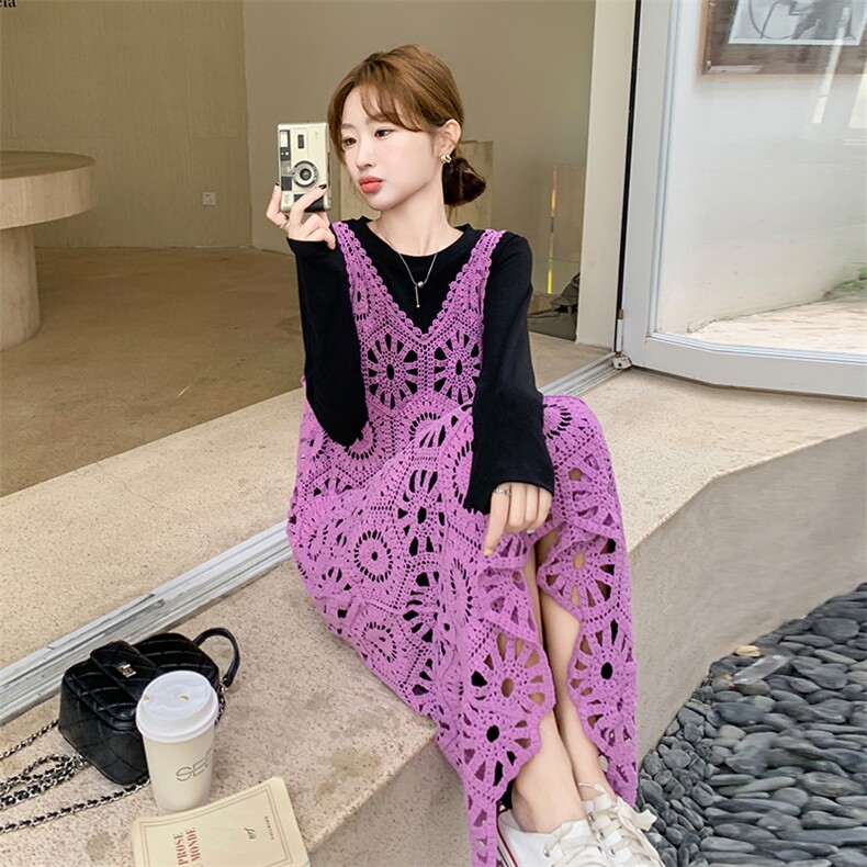 法式甜美减龄叠穿连衣裙女2025春秋季新款显瘦T恤长裙,女装连衣裙,新思路