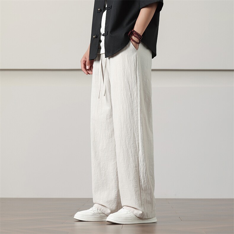 2025春夏新款亚麻透气休闲裤男风阔腿直筒裤2412-P55，男装休闲裤，电商A008