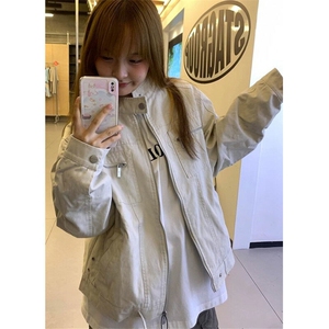 水洗牛仔外套女春秋季款美式复古立领工装夹克 JK7710图片