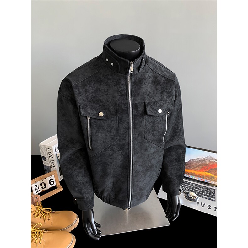 秋季立领男士外套机车皮衣工装夹克外套茄克上衣A266-PY012-P75，男装皮衣，电商A266