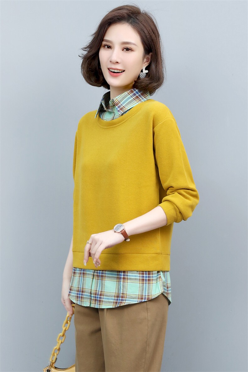 长期现货，复古拼接假两件卫衣女百搭新款女装韩版宽松长袖上衣女,女装卫衣/绒衫,涵誉