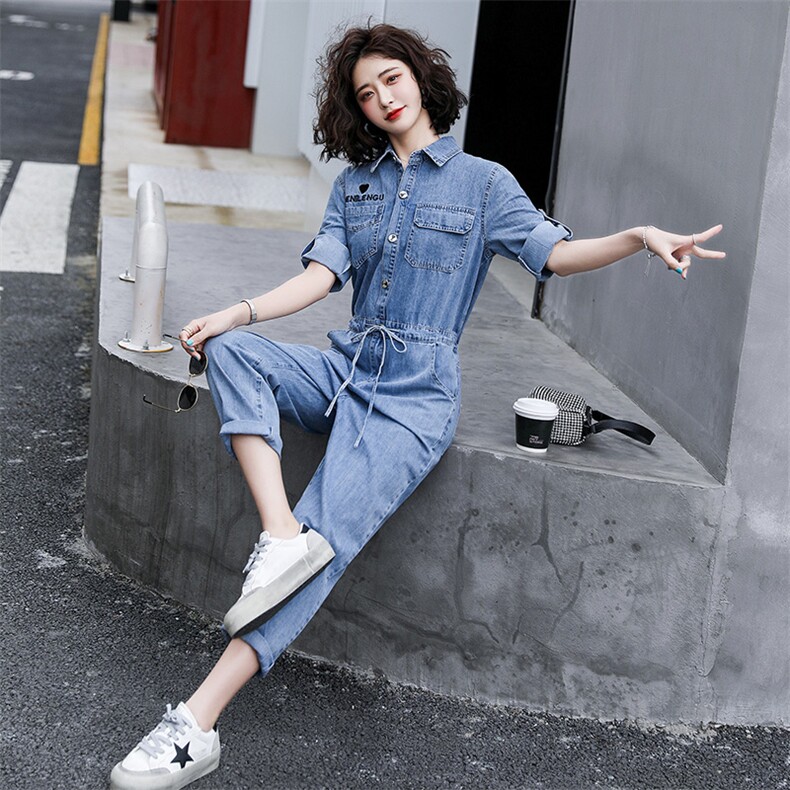 休闲牛仔连体裤女2024春夏新款高腰时尚显瘦百搭工装小个子连衣裤,女装连体裤,慧尚依恋