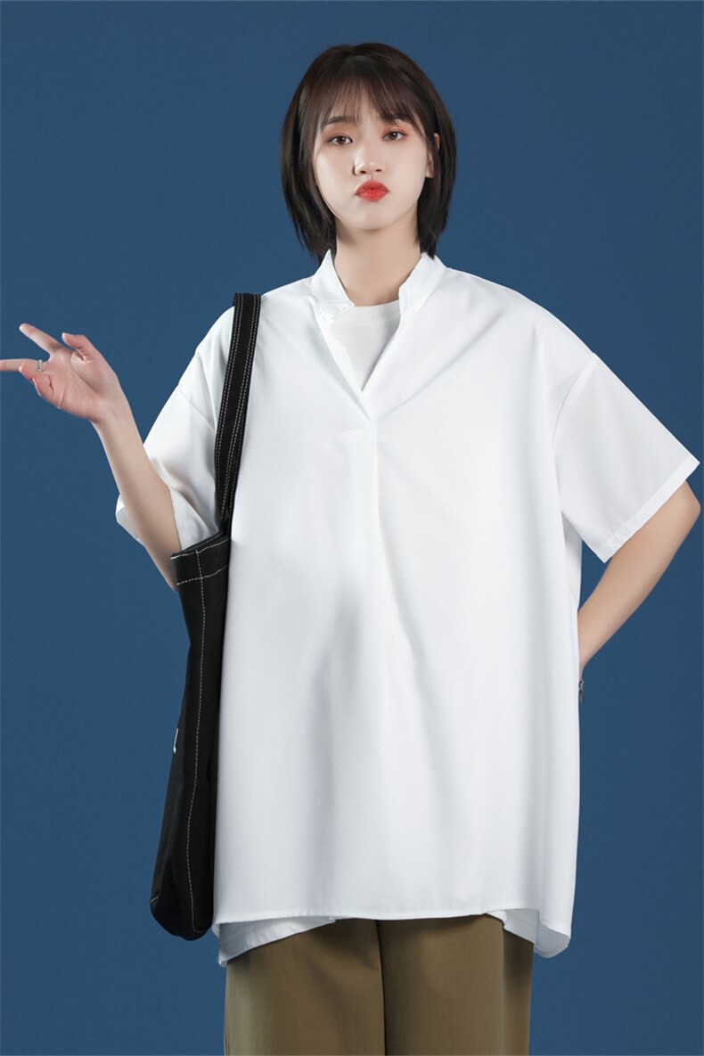 C2027/P35现货夏季男士立领衬衫男女中性风宽松休闲大码短袖衬衣,女装衬衫,电商A141