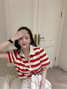 夏季基础款条纹polo T图片