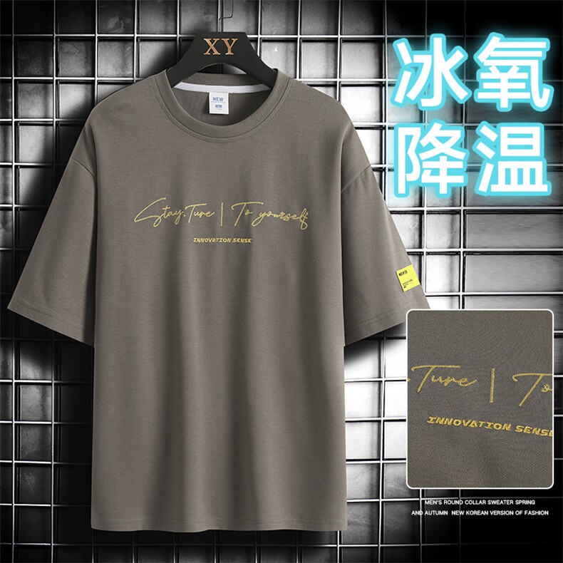 冰氧仿棉短袖网格挂拍体恤休闲百搭字母印花男上衣TC3152-P22控48图片