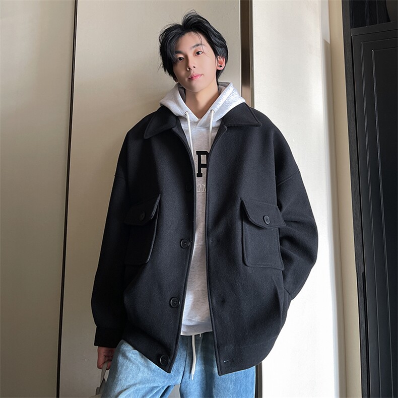 毛呢大衣oversize宽松大口袋呢子韩版潮男士夹克A071-JK106-P98,男装夹克,电商A071