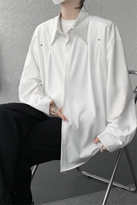 春秋男士衬衫外套韩版休闲长袖衬衫打底西装领铆钉装饰衬衫 P42图片