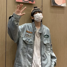 美式高街牛仔外套男春秋港风宽松水洗立领夹克男JK2053-P73，男装夹克，星座1116A-1（原606A）