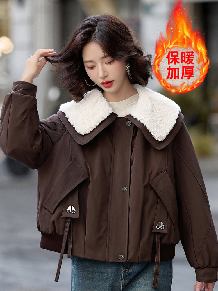（现货）冬季新款时尚保暖棉服加绒加厚外套娃娃领棉衣女短款,女装棉衣/棉服,韩蔻秀