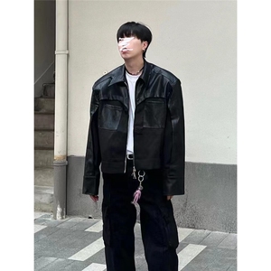 BMOB美式高街情侣皮衣男女小众廓形机车春季高级感拉链外套潮夹克图片
