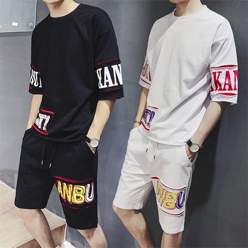 夏季男士短袖t恤韩版潮流休闲运动套装半袖衣服两件套DS129T,男装T恤,电商A102