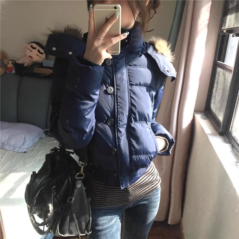 南区菲奥娜藏青大毛领羽绒棉服女2025冬季新款短款小个子棉衣棉袄,男装棉衣,星座506A