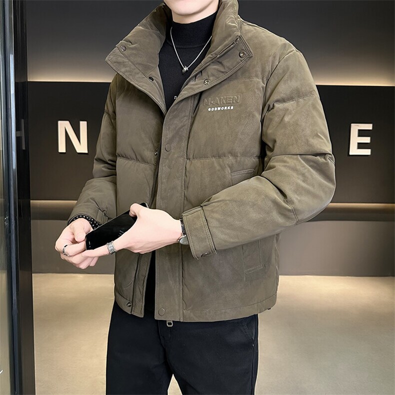 立领麂皮绒男士休闲印花羽绒服外套男,男装羽绒服,电商B255