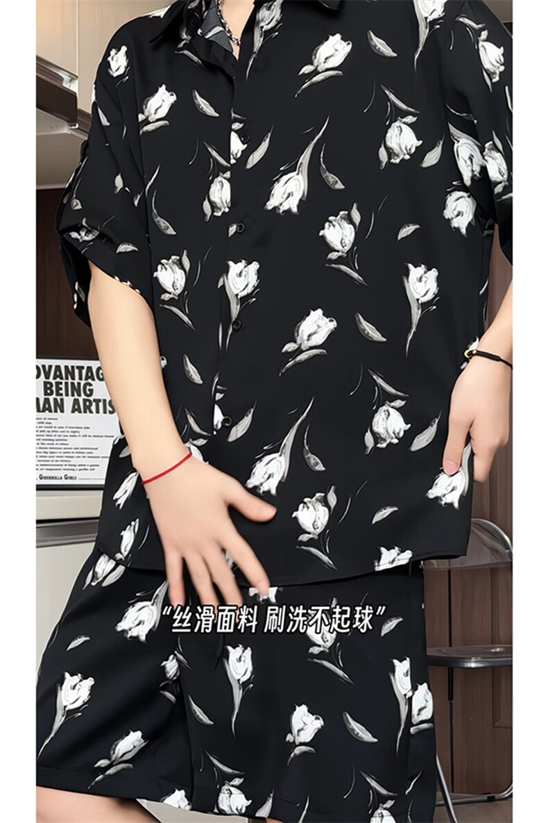 短袖衬衫男+短裤男潮流休闲套装男M-5XL大码TZ78712P50控98模特图,男装牛仔裤,星座226-1