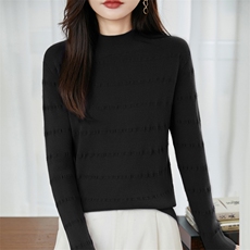 2025年秋季时尚百搭通勤简约休闲半高小坑条，女装针织衫/毛衣，彩羽羊绒