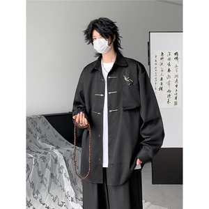 CP1185-P39 风刺绣新中式衬衫男宽松潮长袖上衣古风唐装衬衣图片