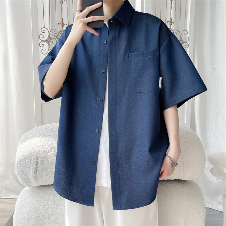 2025夏季新款旋律风车大码仿牛仔短袖衬衫M-5XHC25420-特P30，男装衬衫，电商A022