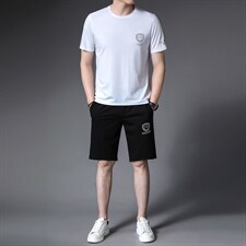 2023新款休闲商务套装男夏季冰丝宽松短袖T恤中老年薄款三件套，男装休闲套装，电商B212（原钱塘6029）