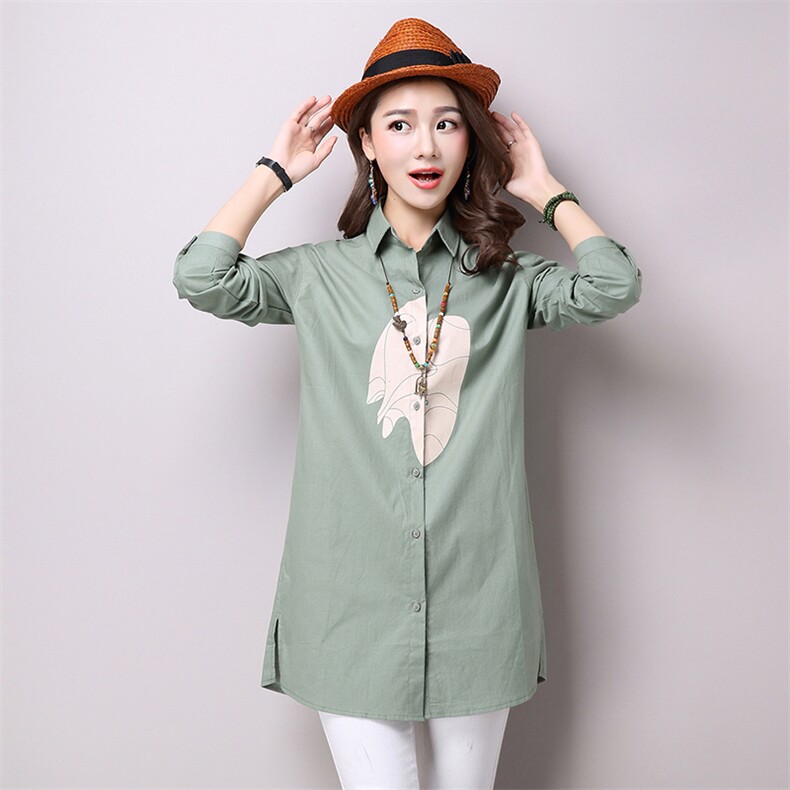 印花排扣2021年秋季简约时尚潮流文艺青春，女装衬衫，独衣靓