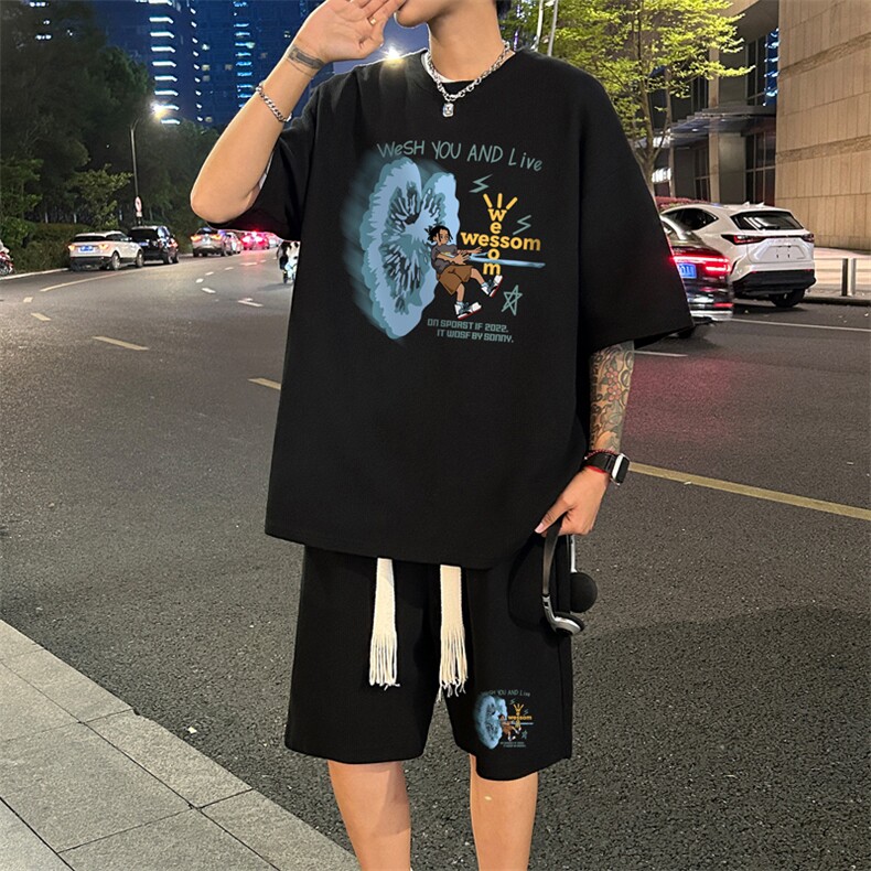 套装！华夫格套装短袖T恤短裤男TZ242-特P38,男装牛仔裤,电商B367