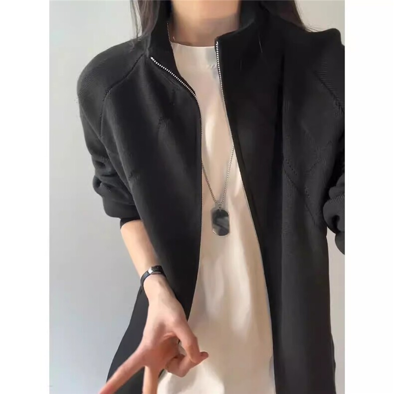 网图秋冬高克重针织开衫男士立领双拉链美式宽松毛衣外套M113-P52,男装针织衫/毛衣,电商A099