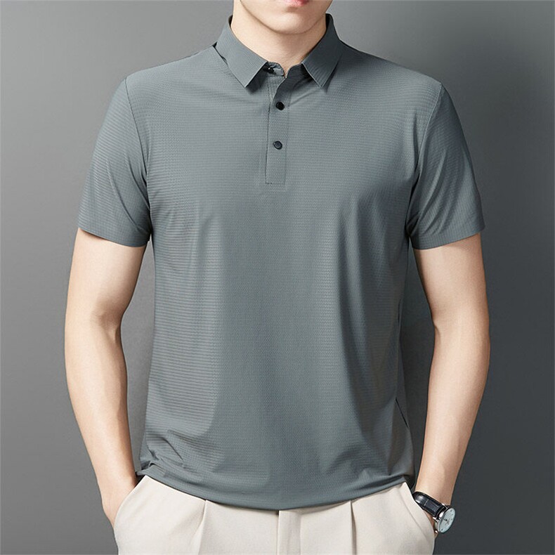 2025年夏季新款翻领休闲舒适短袖百搭无痕冰丝POLO衫1163-P35，男装Polo衫，电商B306