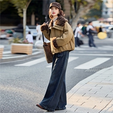 羊羔毛外套女2025冬新款独特漂亮的韩系小香风加绒加厚短款派克服，女装棉衣/棉服，瑶迪依秀