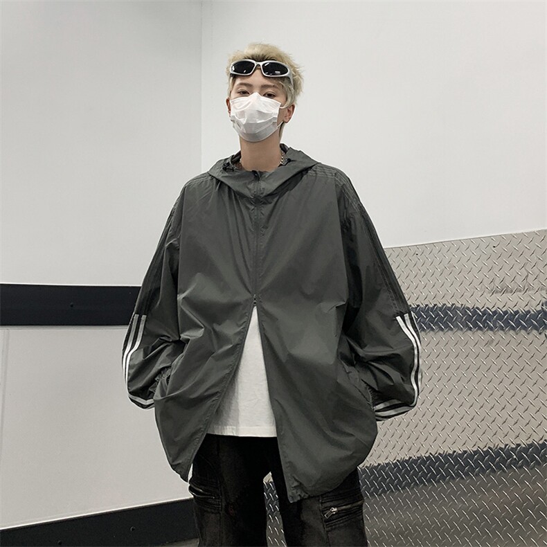 连帽时尚防晒服男夏季新款条纹设计感高街百搭青少年休闲长袖外套,男装防晒衣,星座410-7