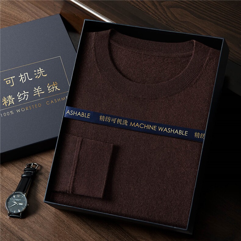 2025年秋季时尚都市套头圆领精纺可机洗18针圆领长袖时尚百搭,男装羊绒套衫,曼云男装羊绒