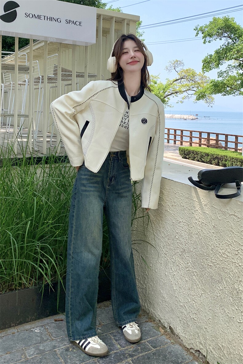 撞色设计小香风棒球服外套女春秋2025新款高级感小个子夹克学院风,女装短外套,2C198