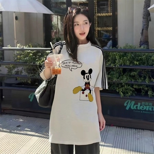 抖音得物品质二开240克宽松纯棉美式潮牌印花三条杠中性风短袖T恤图片