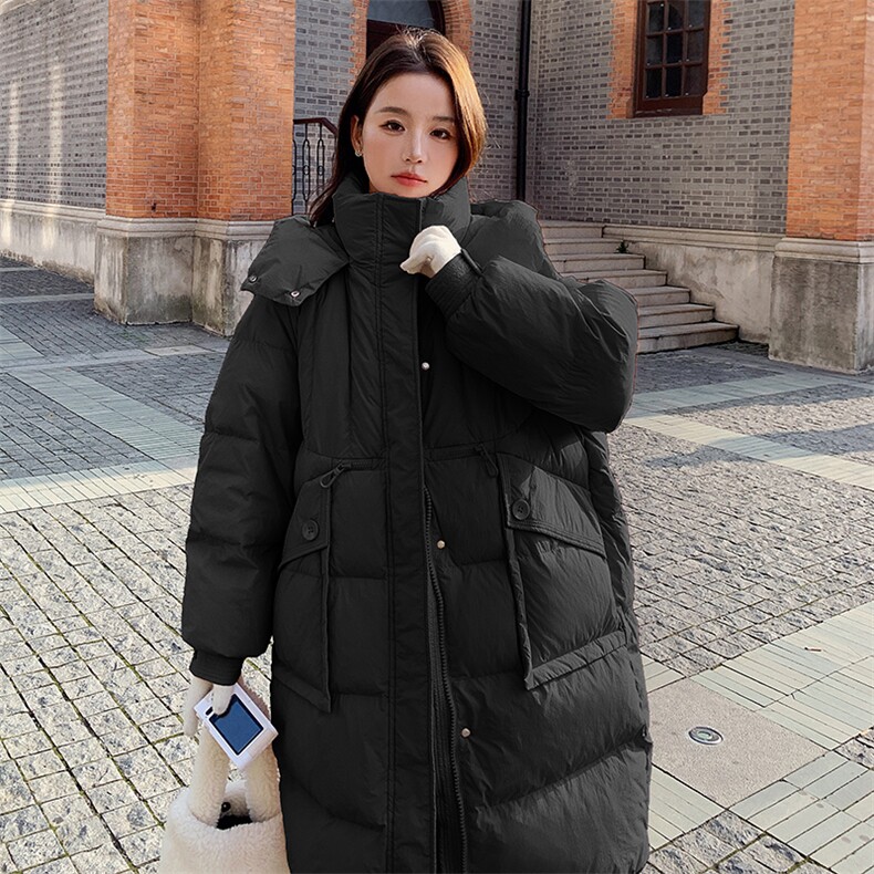 韩版中长款奶fufu连帽羽绒服女2025年冬季新款加厚显瘦白鸭绒外套,女装羽绒服,辉之琳