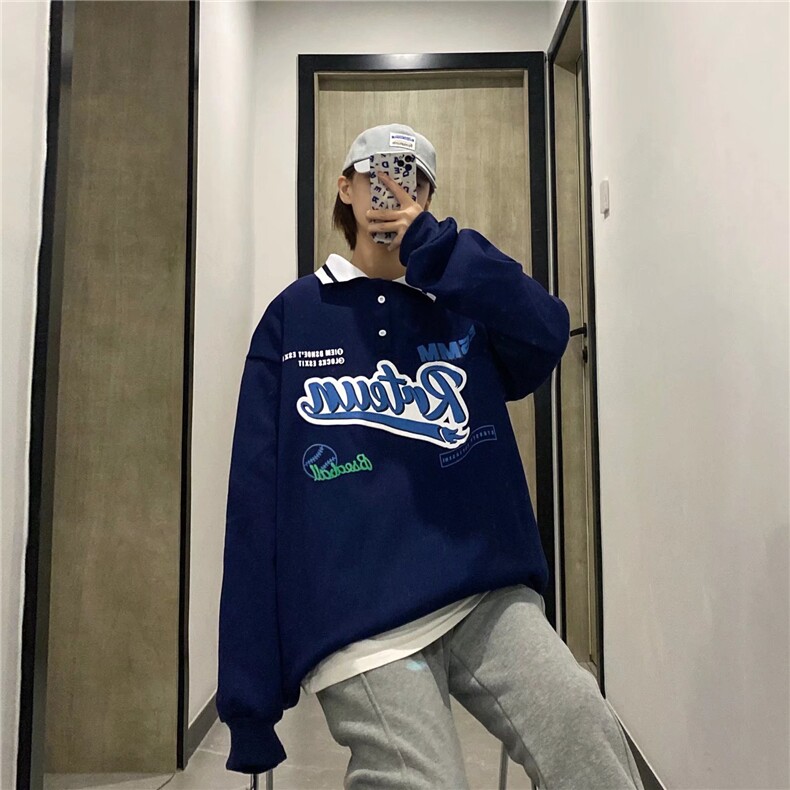 情侣装polo翻领卫衣港风潮牌套头加绒Y27P35,男装Polo衫,星座1116-2