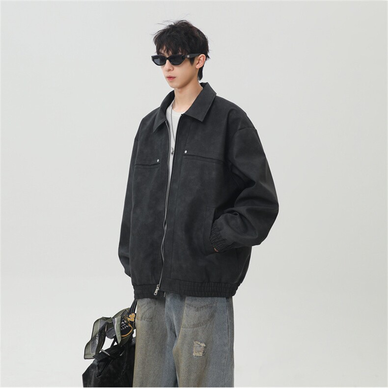 PU皮工装翻领夹克2025秋季痞帅潮流二开外套XZ301b-2-JK2591P75,男装夹克,星座301B-2（原A443-1）