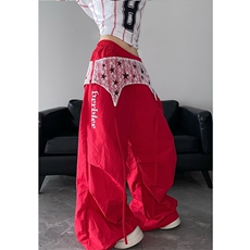 BabyStudios美式复古蕾丝屁帘休闲裤女夏季新款宽松阔腿褶皱长裤，女装休闲裤，星座1210-1
