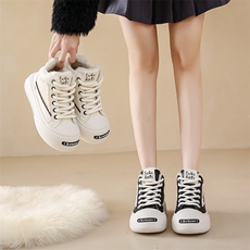 韩版小白鞋女2024冬季加绒保暖高帮ins潮学生休闲运动棉鞋女，女鞋休闲鞋，电商A223