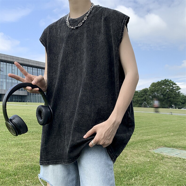 无袖t恤男潮流百搭宽松个性坎肩上衣ins港风夏季ST138P32图片