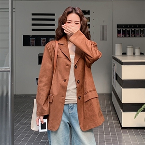 翻领常规单排扣中长款插肩袖西装上衣小西服休闲春秋春秋气质网红图片