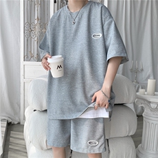TZ65556/P40华夫格夏季宽松贴标套装男T恤短裤两件套大码港风控78，男装T恤，电商A141