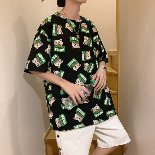 夏季港风T恤男宽松满印花中性风t恤情侣款DS-A160-1-T118-P30,男装T恤,电商C323-1