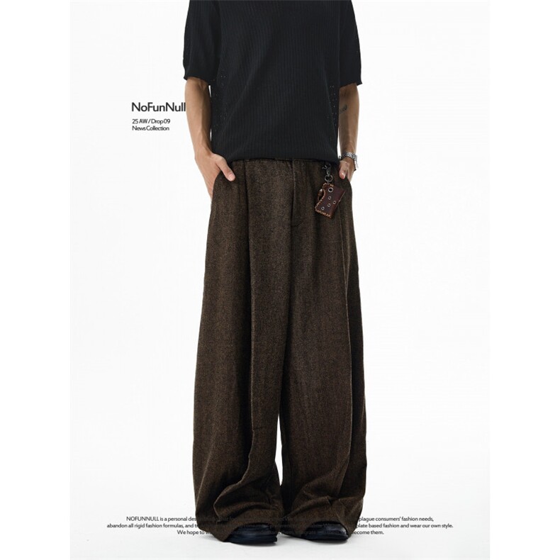 老钱风毛呢西裤秋冬季cleanfit羊毛垂感休闲阔腿裤-XZ054-网络图，男装西裤，星座1002-2