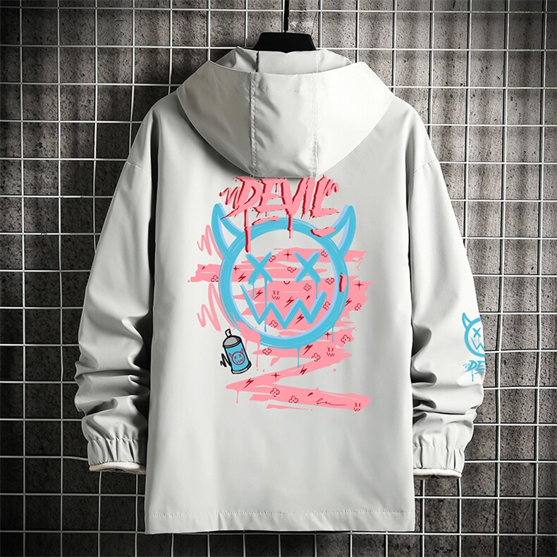 JK65178-P45 连帽夹克男大码胖子棒球服上衣外套 网格挂拍图片